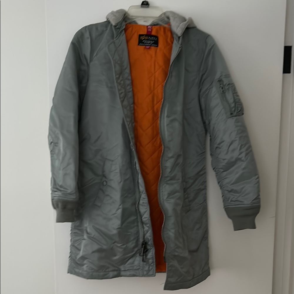 Alpha Industries Gray Jacket with Orange Lining